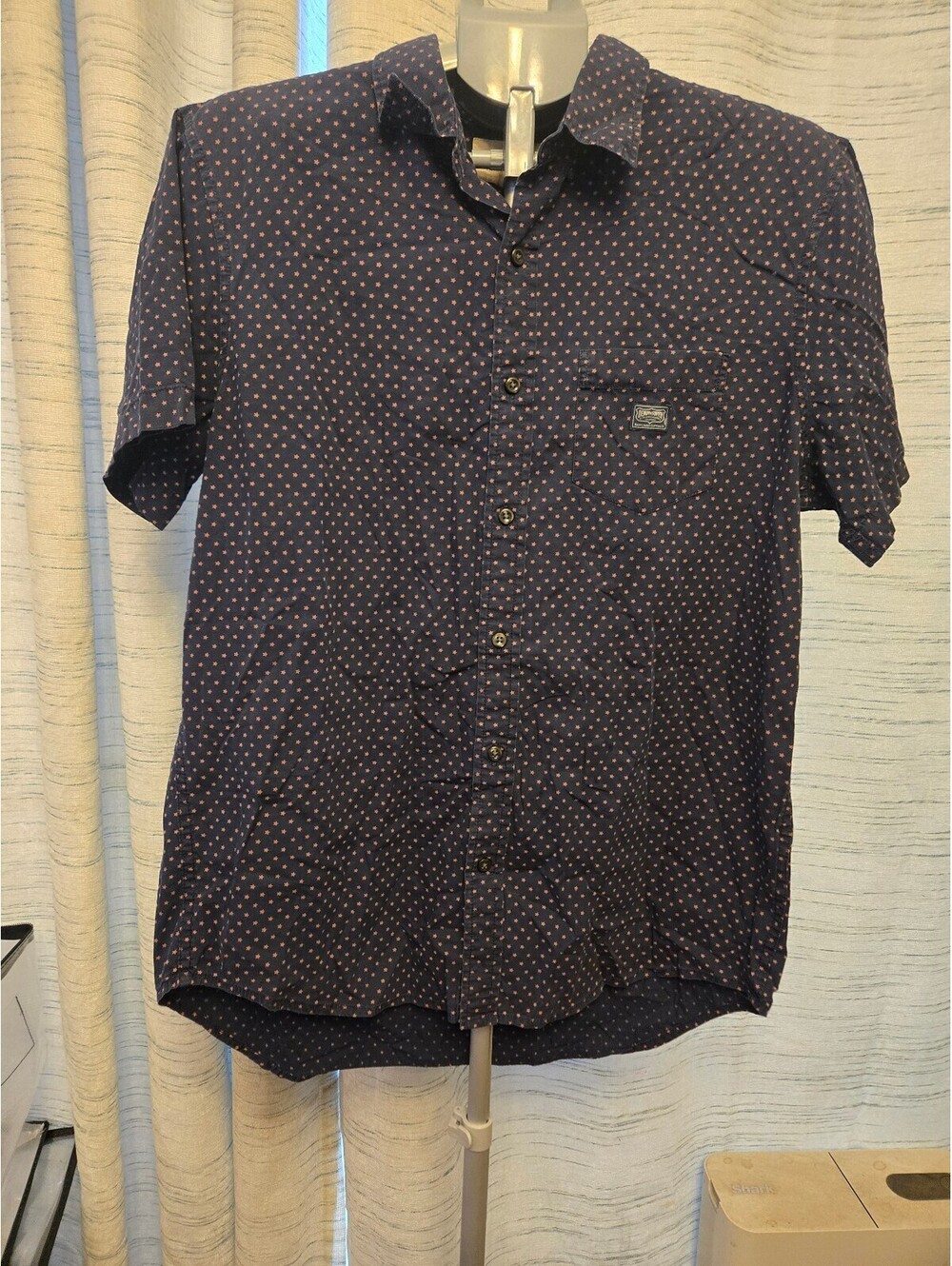 Denim & Supply Ralph Lauren Men's L Star Print Short Sleeve Button Up Shirt Navy